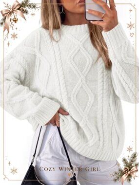Oversized Chunky Cable Knit Crewneck Pullover Sweater Long Sleeve Casual